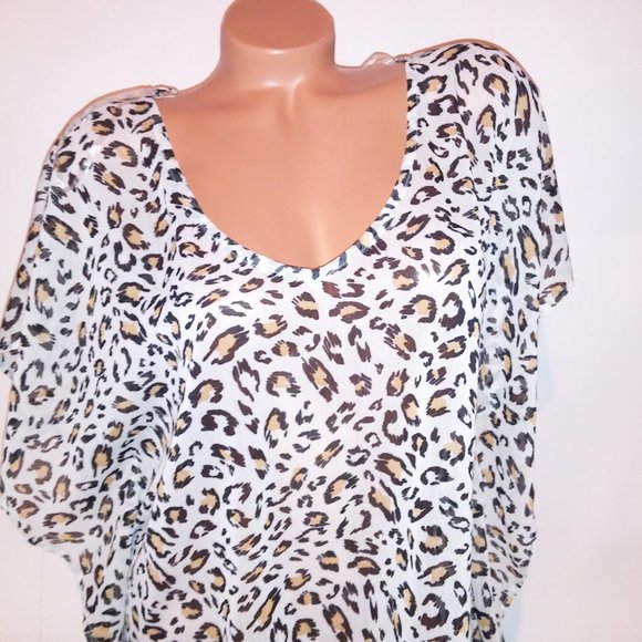 Palisades Beach Club Swim Cover Up Medium Large M/L Sheer Leopard Animal Print S - Picture 3 of 10